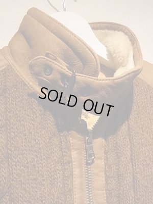 画像4: ユーロヴィンテージ イタリア製 フィッシャーマンニット×リアルムートンジャケット ブラウン