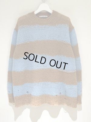 画像2: Acne Studios（アクネ ストゥディオズ） ダメージボーダー モヘアミックスニット ベージュ×ライトブルー