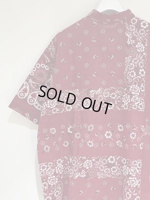 画像9: NOS イタリア製 アシンメトリーバンダナ柄 ショートスリーブシャツ ボルドー