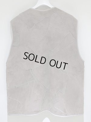 画像10: ユーロヴィンテージ パッチワーク風 リアルムートンベスト グレー