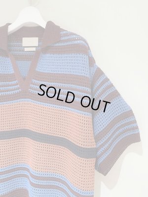 画像4: YOKE（ヨーク） Border Mesh Knit Skipper Polo Shirt（ボーダーメッシュニット スキッパーポロシャツ） ブラウン×ブルー