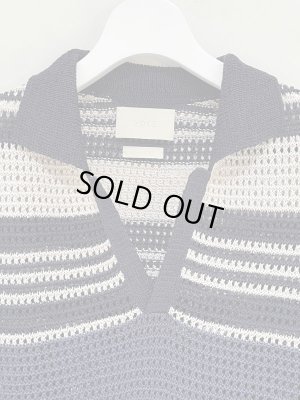 画像2: YOKE（ヨーク） Border Mesh Knit Skipper Polo Shirt（ボーダーメッシュニット スキッパーポロシャツ） ネイビー×ベージュ