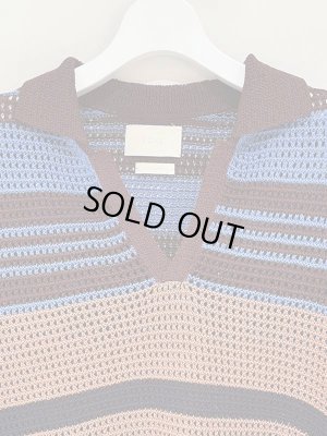 画像2: YOKE（ヨーク） Border Mesh Knit Skipper Polo Shirt（ボーダーメッシュニット スキッパーポロシャツ） ブラウン×ブルー