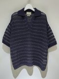 YOKE（ヨーク） Border Mesh Knit Skipper Polo Shirt（ボーダーメッシュニット スキッパーポロシャツ） ネイビー