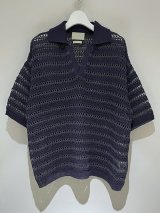 YOKE（ヨーク） Border Mesh Knit Skipper Polo Shirt（ボーダーメッシュニット スキッパーポロシャツ） ネイビー