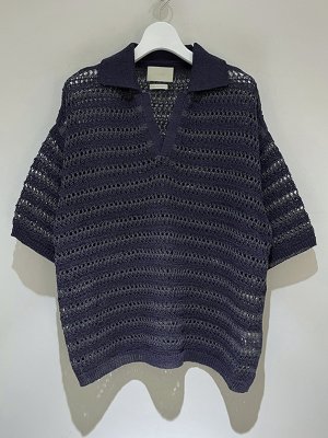 画像1: YOKE（ヨーク） Border Mesh Knit Skipper Polo Shirt（ボーダーメッシュニット スキッパーポロシャツ） ネイビー