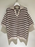 YOKE（ヨーク） Border Mesh Knit Skipper Polo Shirt（ボーダーメッシュニット スキッパーポロシャツ） アイボリー