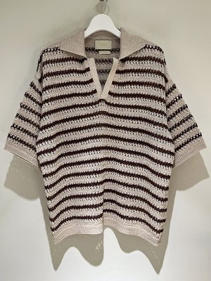 画像1: YOKE（ヨーク） Border Mesh Knit Skipper Polo Shirt（ボーダーメッシュニット スキッパーポロシャツ） アイボリー