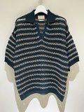 YOKE（ヨーク） Border Mesh Knit Skipper Polo Shirt（ボーダーメッシュニット スキッパーポロシャツ） ピーコックグリーン
