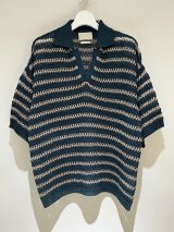 YOKE(ヨーク) Border Mesh Knit Skipper Polo Shirt(ボーダーメッシュニット スキッパーポロシャツ) ピーコックグリーン