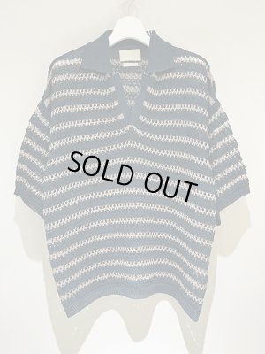 画像1: YOKE（ヨーク） Border Mesh Knit Skipper Polo Shirt（ボーダーメッシュニット スキッパーポロシャツ） ピーコックグリーン