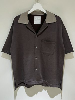 画像1: ANCELLM（アンセルム） Open Collar Knit S/S Shirt（オープンカラーニットショートスリーブシャツ） チャコール