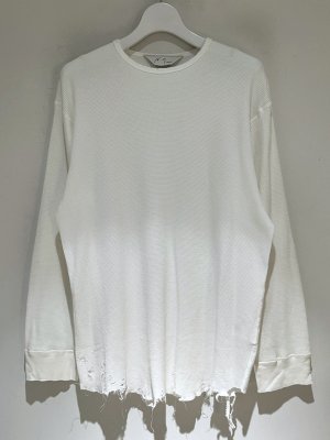画像1: ANCELLM（アンセルム） Damage Waffle Crew LS T-shirt（ダメージワッフル クルーネックロングスリーブTシャツ） ホワイト