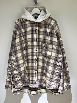 画像1: ANCELLM（アンセルム） Nel Check Hoodie Shirt（ネルチェックフーディーシャツ） アイボリー