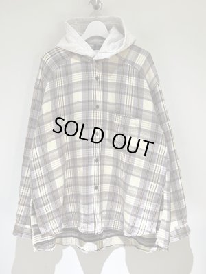 画像1: ANCELLM（アンセルム） Nel Check Hoodie Shirt（ネルチェックフーディーシャツ） アイボリー