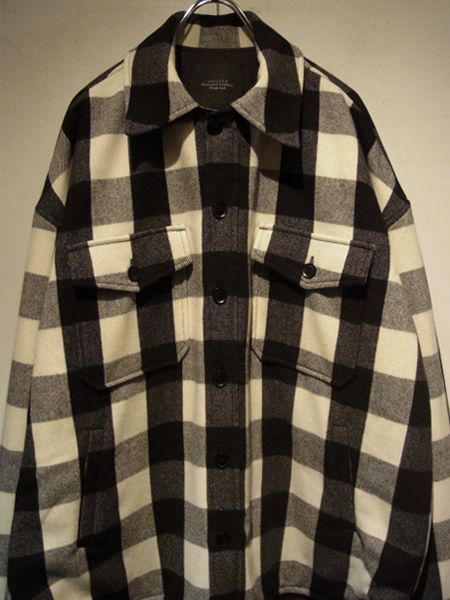 UNUSED（アンユーズド） オーバーサイズ ブロックチェックウールジャケット ブラック×ホワイト - margin