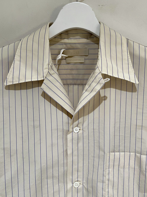 YOKE（ヨーク） Nylon Stripe Open Collar Shirt（ナイロンストライプオープンカラーシャツ） クリーム - margin